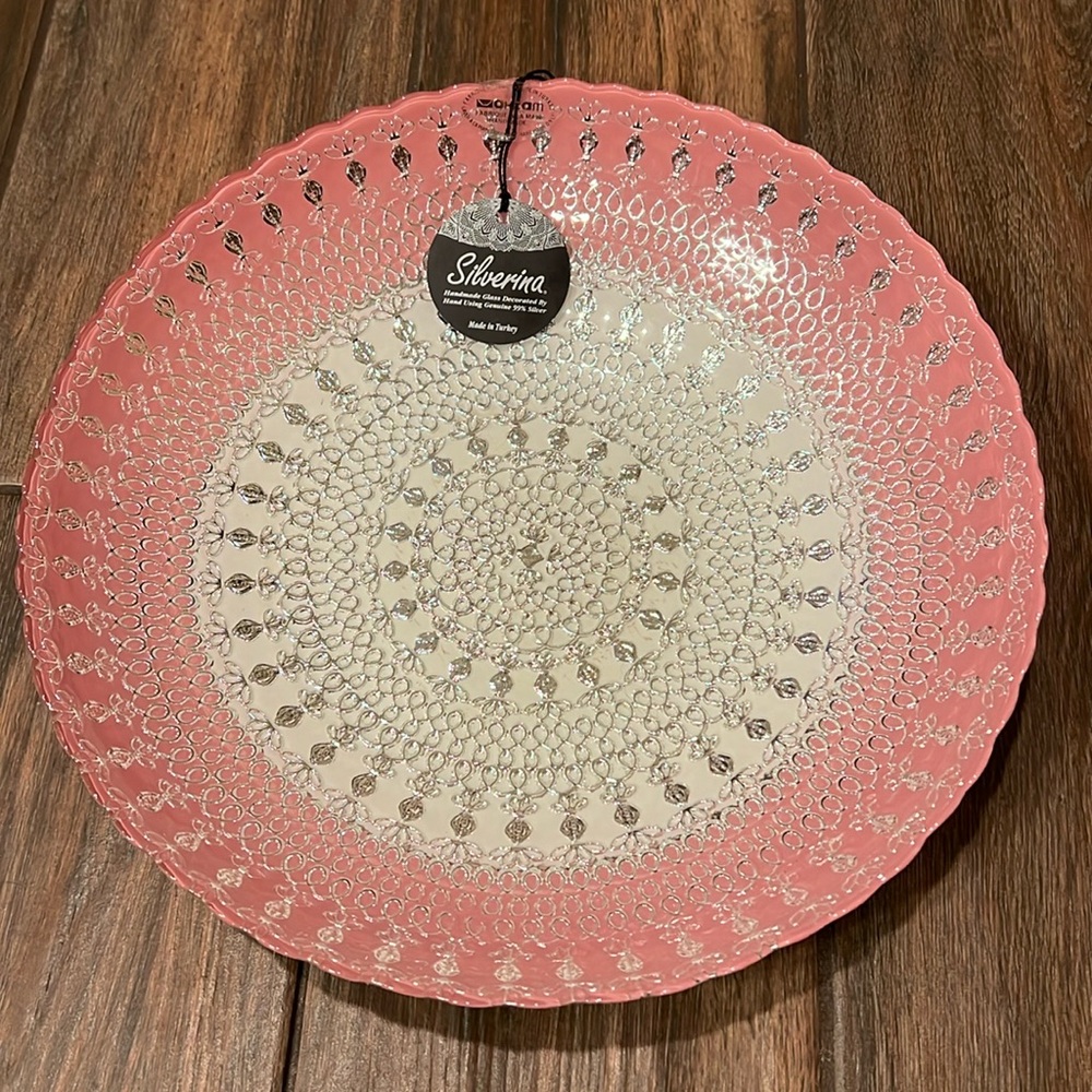 🥣 NWT Silverina brand handmade glass bowl with 99% silver